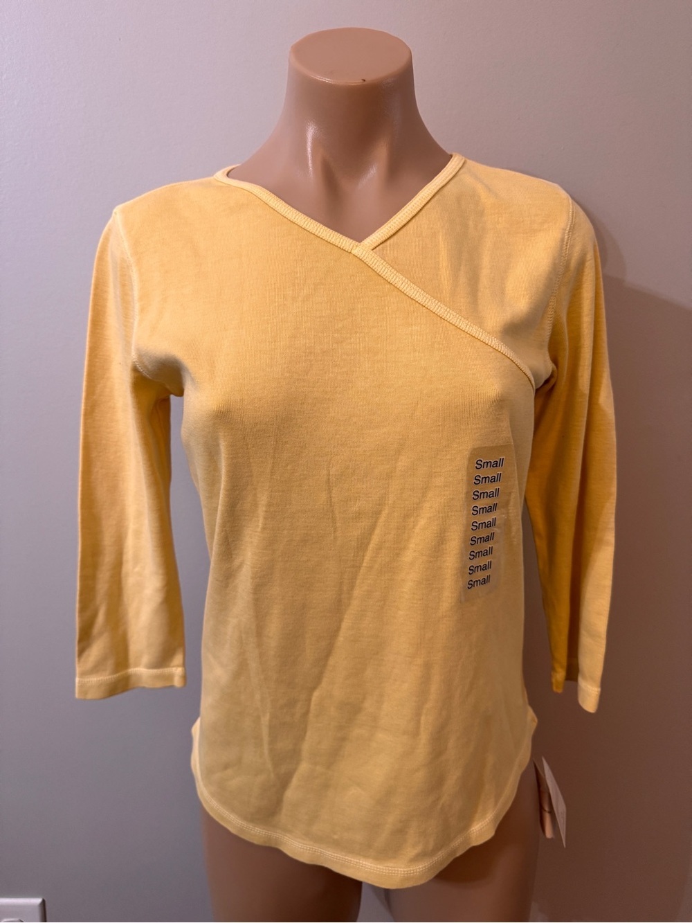 Liz Claiborne Yellow 3/4 Sleeve Shirt NEW Golden Cross Small